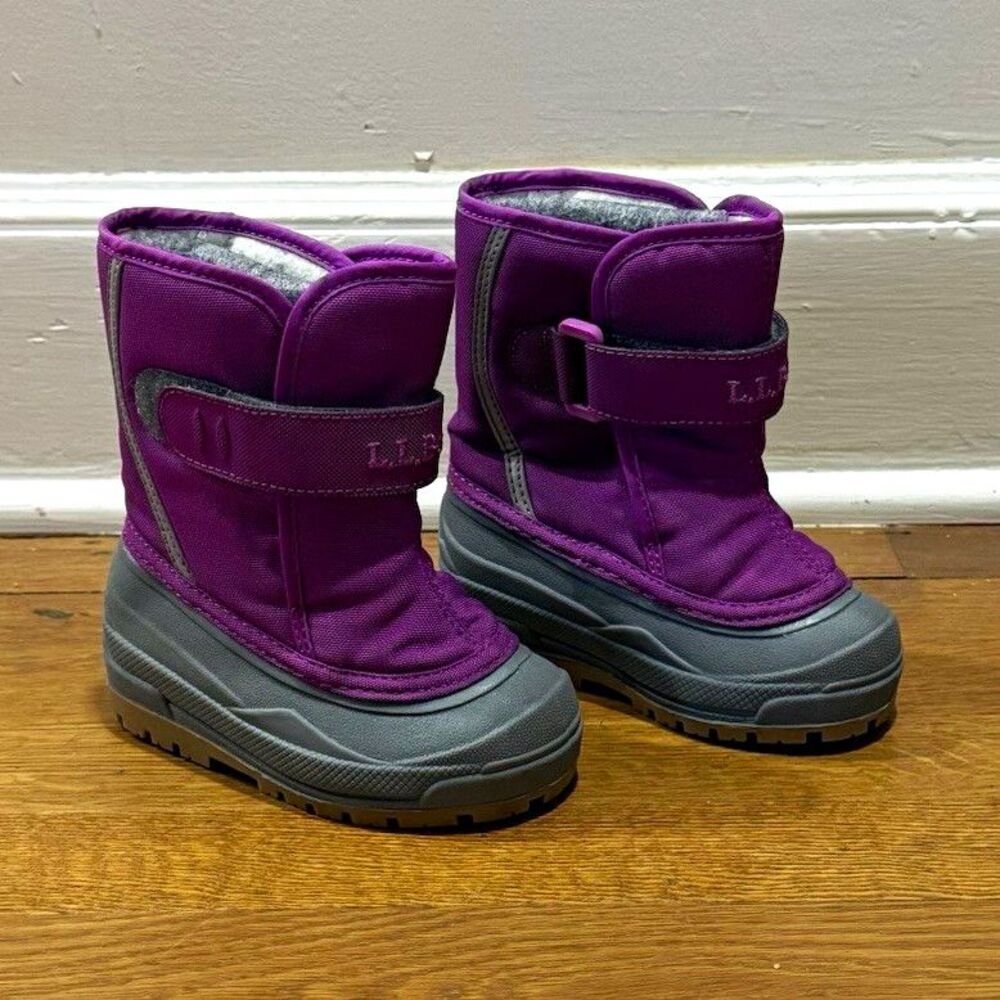 L.L.Bean Purple Gray Snow Boots Hook & Loop Fleece Lined Toddler Girls Kids US 7